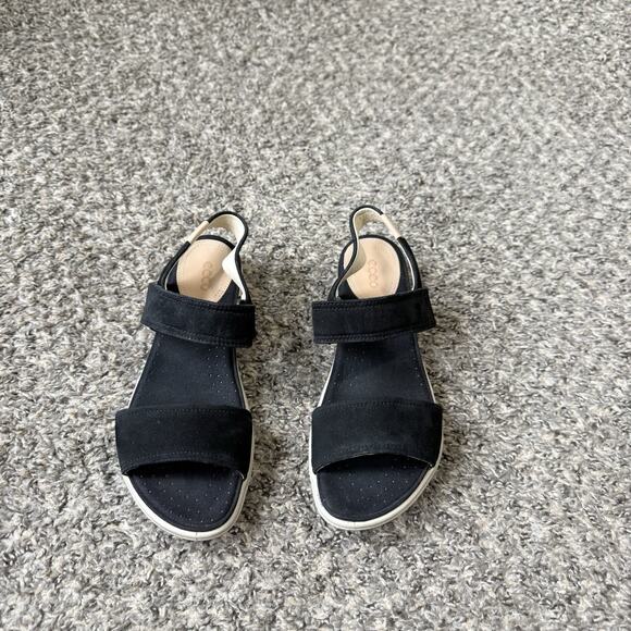 Ecco Shoes - ECCO Flowt Sandals Black Leather Womens 38 US 8 Comfort Ankle Flat